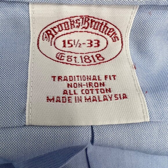 Brooks Brothers Mens Non-Iron Traditional Fit Dress Shirt Size 15.5/33 Blue - Picture 3 of 6